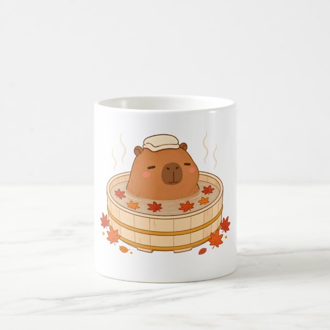 Café Taza de hoja de arce de otoño de capybara lindo (Centro)