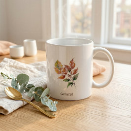 Café Taza de hoja de cosecha de acuarela personalizada