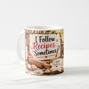 Café Taza de hornear siguiendo recetas a veces