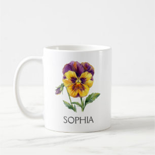 Café Taza de ilustración botánica - Pensamiento amarill