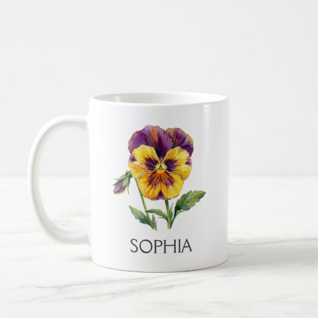 Café Taza de ilustración botánica - Pensamiento amarill (Izquierda)