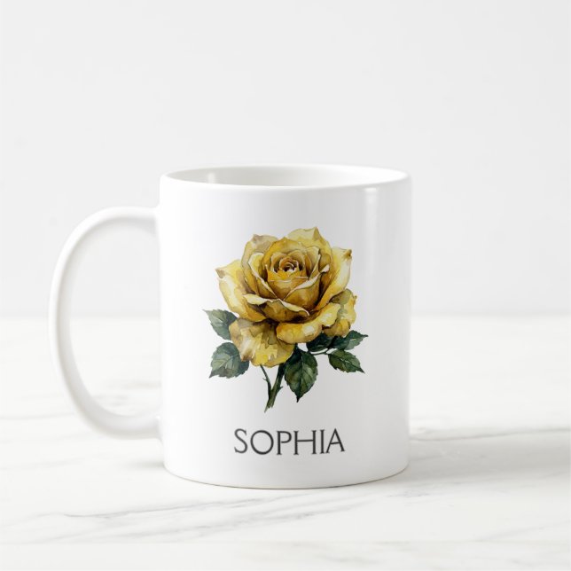 Café Taza de Ilustración Botánica - Rosa Amarilla (Izquierda)