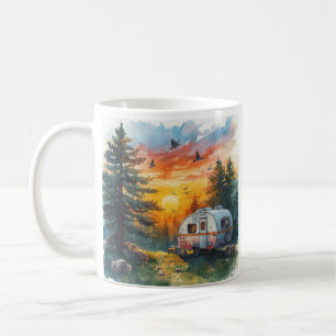 Café Taza de ilustración de caravana de camping al atar