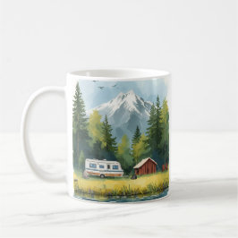 Café Taza de ilustración de caravana de camping escénic