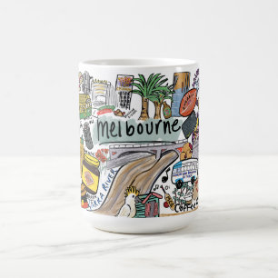 Café Taza de ilustración de Melbourne City, blanca