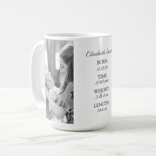 Café Taza de información de bebé personalizada (Anverso izquierdo)