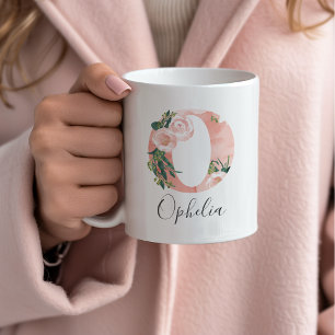 Café Taza de Inicial de Acuarela Floral - O