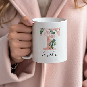 Café Taza de Inicial de Acuarela Floral - T