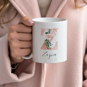 Café Taza de inicial de acuarela floral - Z