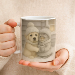 Café Taza de invierno acogedora con ilustración de cach