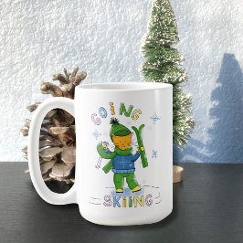 Café Taza de invierno gato jengibre va a esquiar