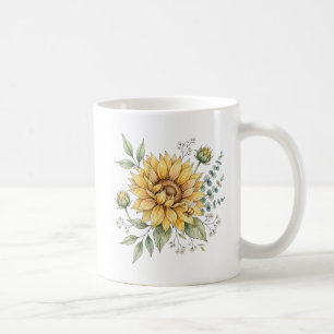 Café Taza de jardín de acuarela de girasol abeja melífe