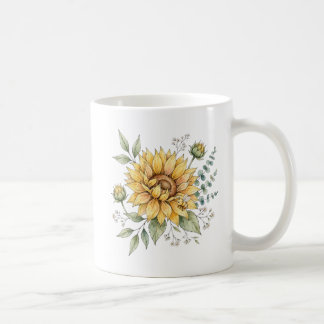 Café Taza de jardín de acuarela de girasol abeja melífe