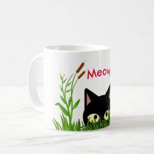 Café Taza de jardín de mariposas lindas con gato negro