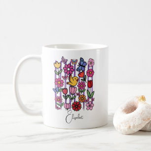 Café Taza de jardín de primavera adorable con flores ma