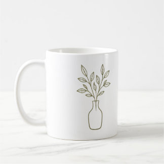 Café Taza de jarrón y hojas