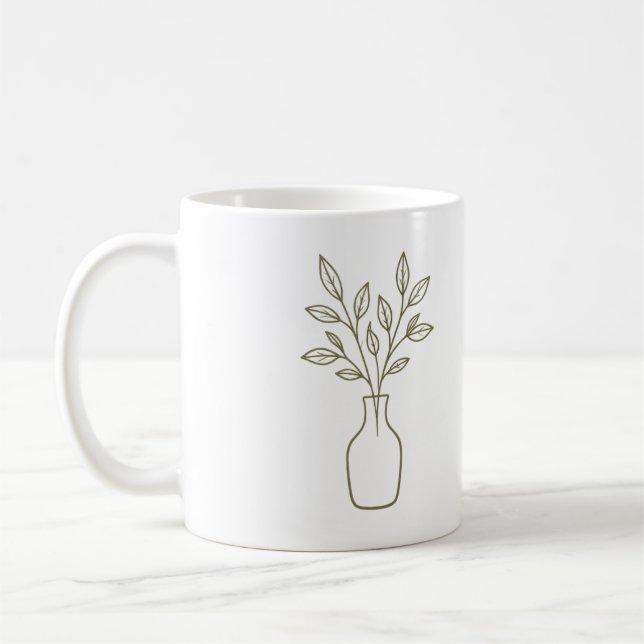 Café Taza de jarrón y hojas (Izquierda)