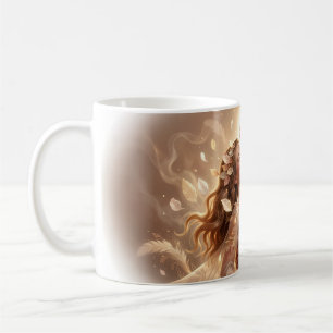 Café Taza de jóvenes amantes etéreos en luz dorada