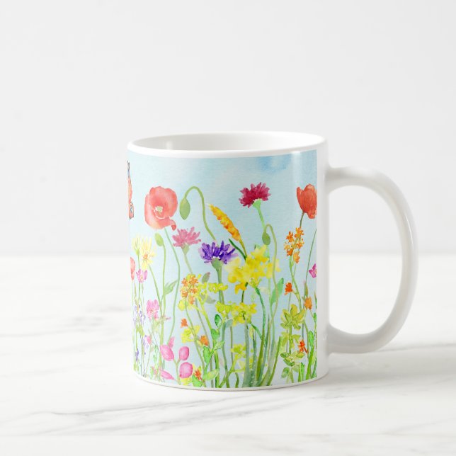 Café taza de la acuarela de las flores salvajes y de (Derecha)
