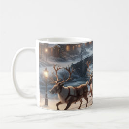 Café Taza de la aldea navideña nevada con trineo de San