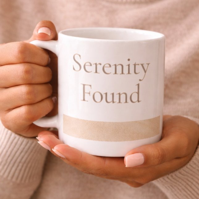 Café Taza de la banda de serenidad beige (Beige watercolor band with serene wording for slow, meaningful morning moments)