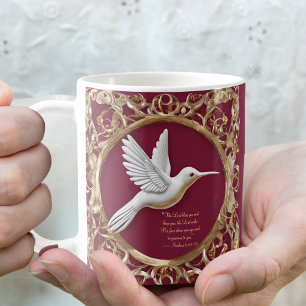 Café Taza de la bendición matutina del colibrí blanco s