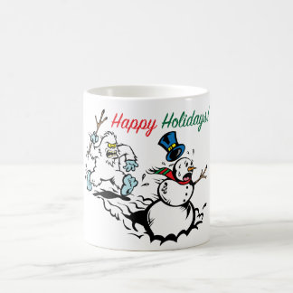 Café Taza de la caza del muñeco de nieve buenas fiestas