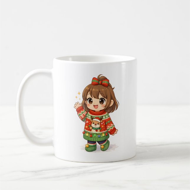 Café Taza de la chica del suéter de Navidad adorable (Izquierda)