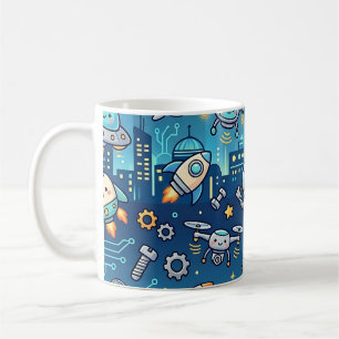 Café Taza de la ciudad futurista del robot lindo - Patr