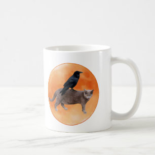 Café Taza de la luna del cuervo del gato