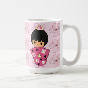 Café Taza de la muñeca de Kawaii Kokeshi