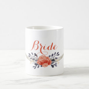 Café Taza de la novia de Boho de la acuarela