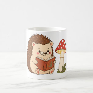 Café Taza de lámpara de hongo leyendo erizo lindo
