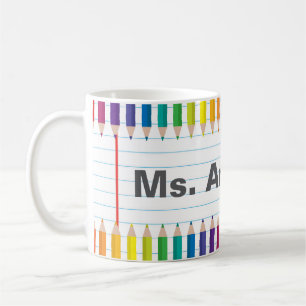 Café Taza de lápices coloridos con nombre de maestro pe