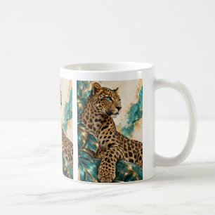 Café Taza de Leopardo en Turquesa y Dorado de Lujo