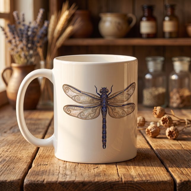 Café Taza de libélula celestial Luxury Line Art (Subido por el creador)