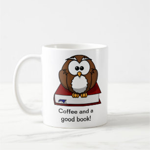Café Taza de libro de búho lindo