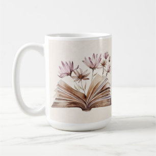 Café Taza de libro y flor vintage   Regalo de texto per