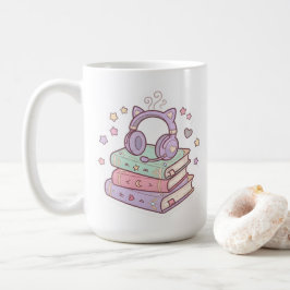 Café Taza de libros mágicos con auriculares de gato Kaw