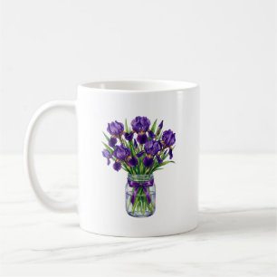 Café Taza de lirio de acuarela en tarro de Mason púrpur
