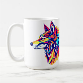 Café Taza de lobo geométrico colorido