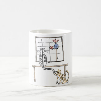Café Taza de los gatos de la observación de pájaros