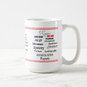 Café taza de los géneros de la lectura