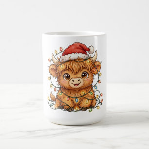 Café Taza de luces de Navidad con sombrero de Santa y v