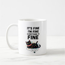 Taza de luces de Navidad de gato negro divertido