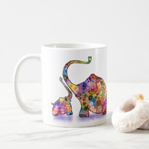 Café Taza de madre y bebé elefante coloridos