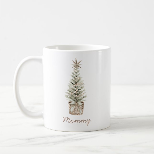 Café Taza de Mamá de árbol de Navidad boho neutral (Izquierda)