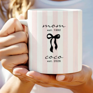 Café Taza de Mamá para Coco Rosa con Lazos y Rayas