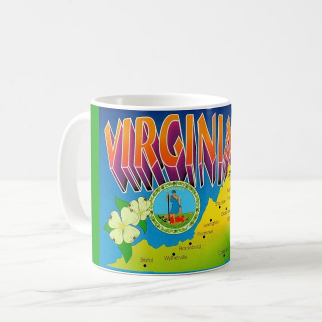 Café Taza de Mapa de Virginia Colorido Vibrante (Anverso izquierdo)