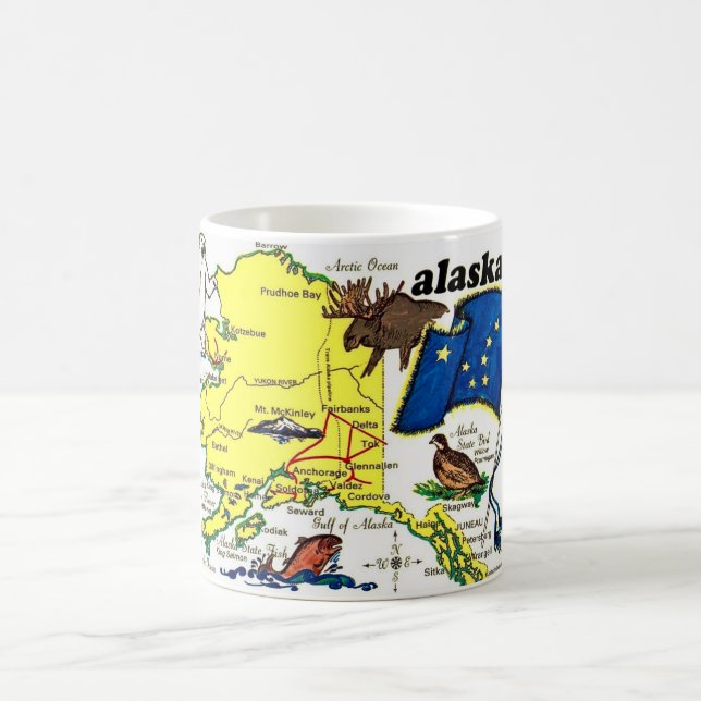 Café Taza de Mapa del Estado de Alaska Tarjeta Postal (Centro)